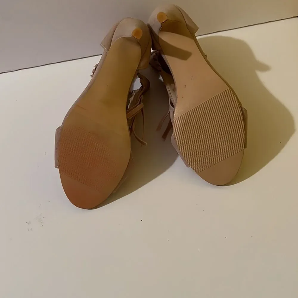Tan Peep Toe Sandals With Lots of Fringe and Whip Stitching Detail Europe 42